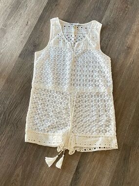 Diane von Furstenberg White Eyelet Crochet Tunic romper coverup